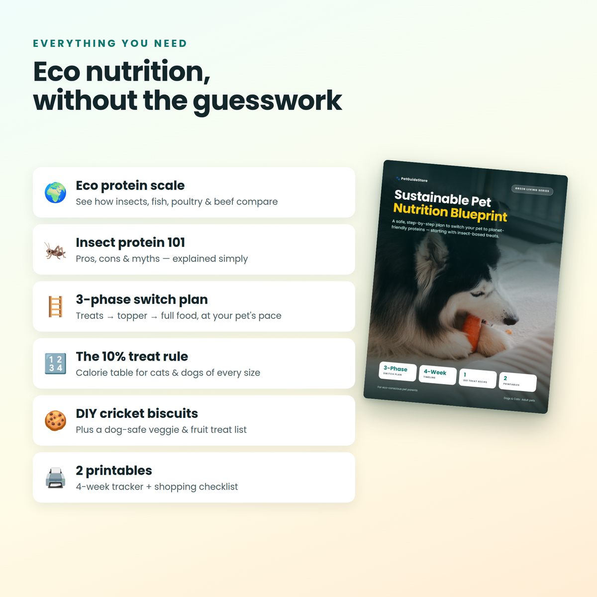 Sustainable Pet Nutrition Blueprint | Insect Protein Dog & Cat Food Guide | Eco-Friendly Pet Diet Switch Plan | Printable PDF + Trackers