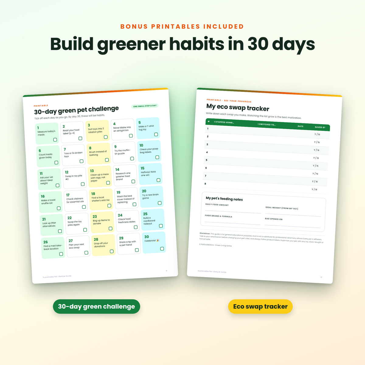 Sustainable Pet Lifestyle Guide | Eco-Friendly Dog & Cat Care | Organic Pet Food Label Guide, DIY Toys, 30-Day Challenge | Printable PDF