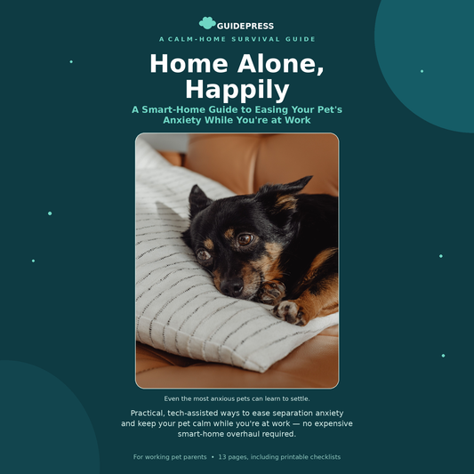 Smart Home Pet Anxiety Guide Printable | Separation Anxiety Devices, Automated Routine, Pet Camera Setup | 12-Page PDF Download