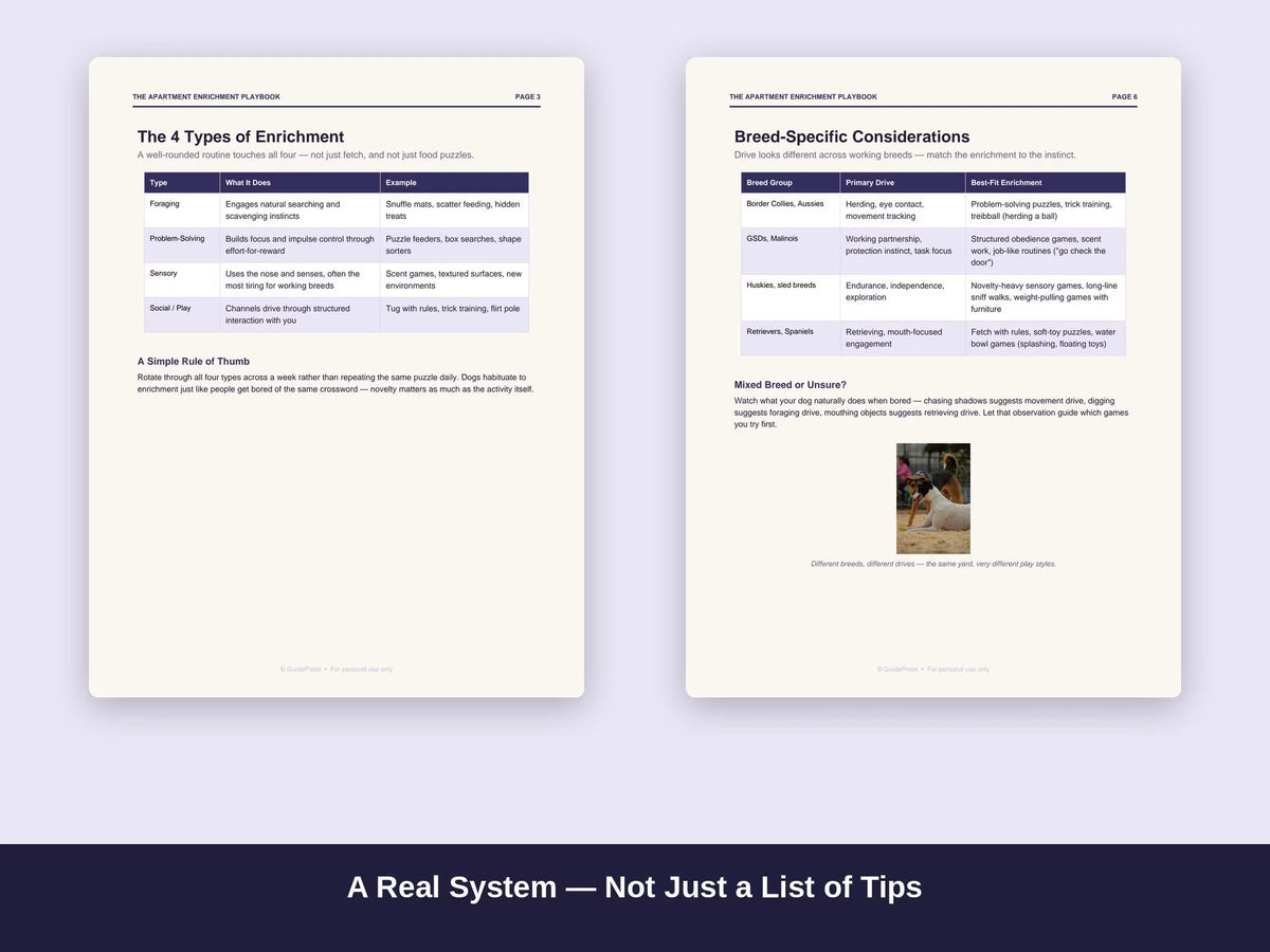 Apartment Dog Enrichment Guide | Mental Games for Working Breeds (10-Page PDF)